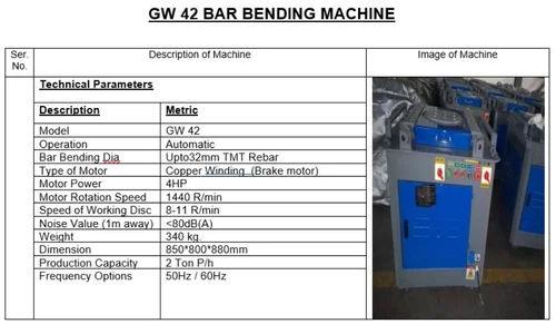 GW 42 Automatic Bar Bending Machine | 32mm TMT Rebar Capacity, 180° Bending Angle