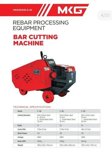 MKG C-45 Bar Cutting Machine | 5 HP Semi-Automatic Steel Bar Cutter up to 36mm